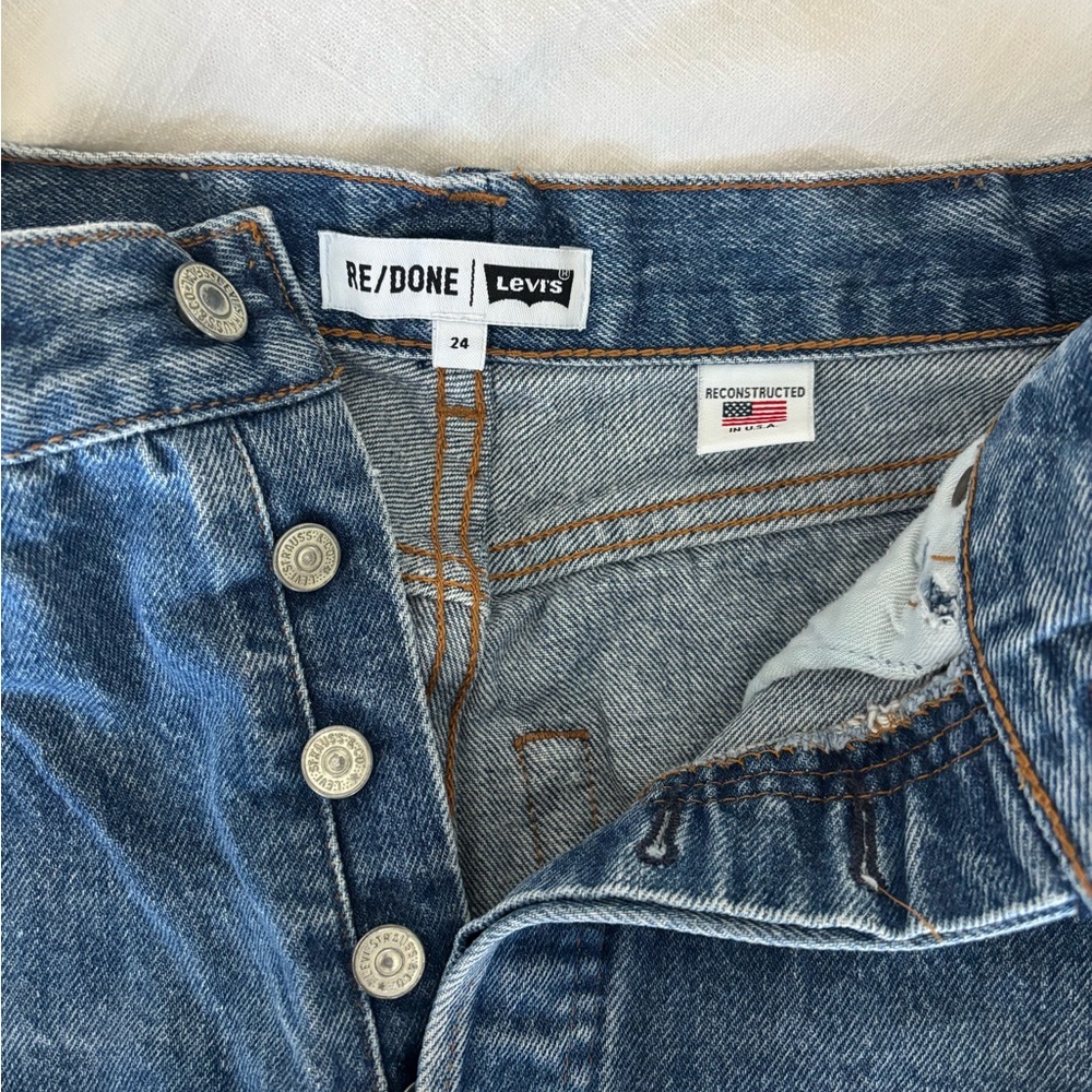 Re/Done Levi's Medium Blue Button-Front Denim Ski… - image 2